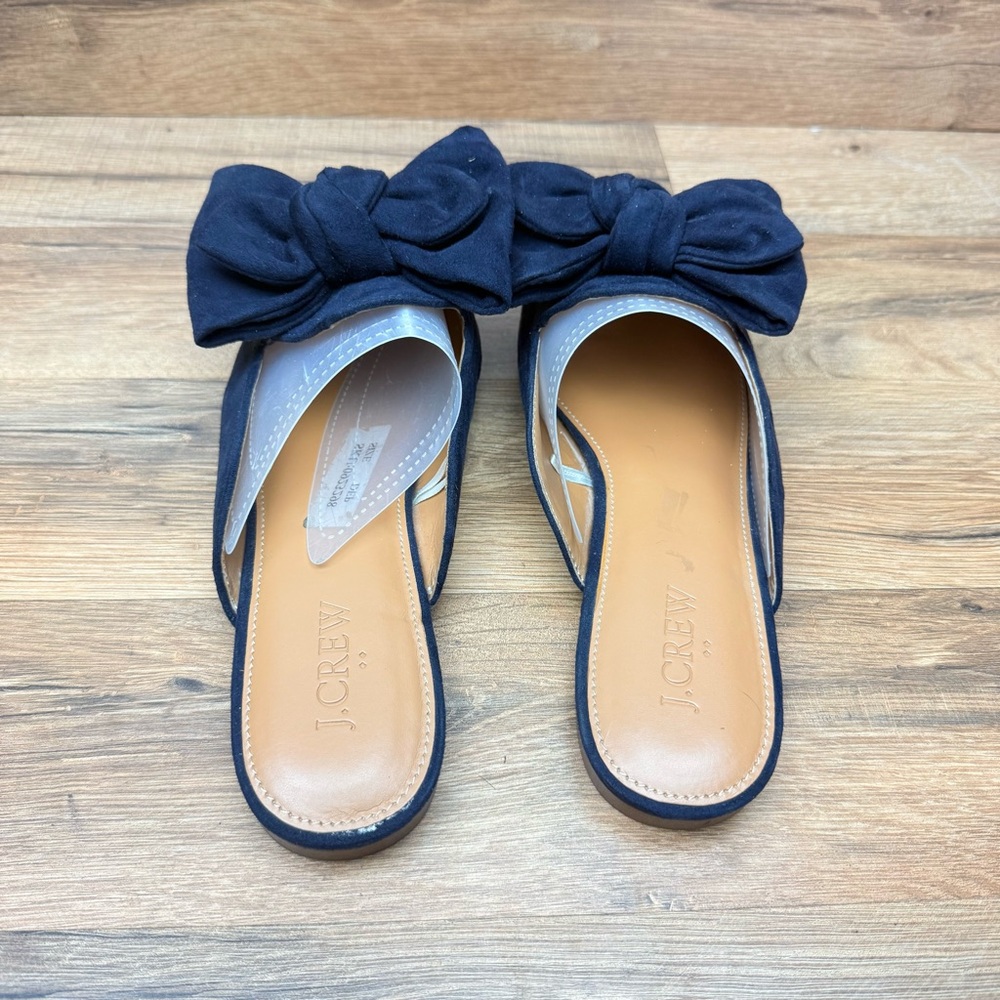 J. Crew size 7 Navy Blue Suede Bow Mules - Picture 8 of 9